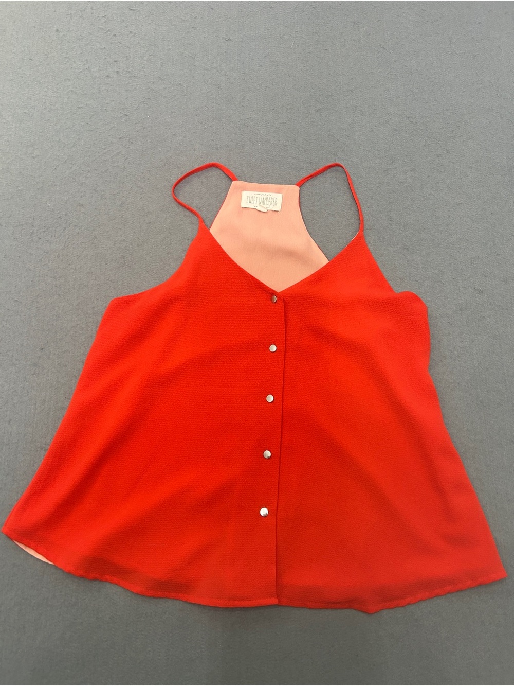 Women’s Sweet Wanderer Coral-Red Button Front Spaghetti Strap Cami Size Large - Picture 3 of 6